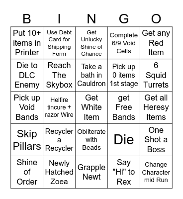 Risk of Rain 2 Bingo Card