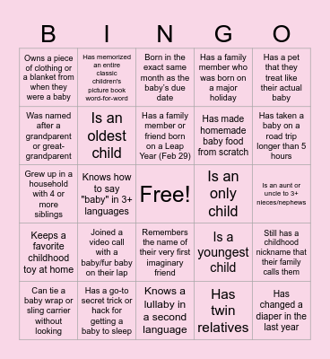 Baby Shower Bingo Card