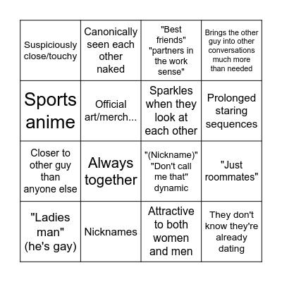 Anime gaybait bingo Card