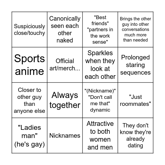 Anime gaybait bingo Card