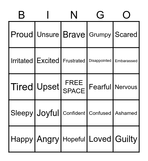 FEELINGS BINGO Card