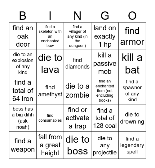 dungeon tupe shi Bingo Card