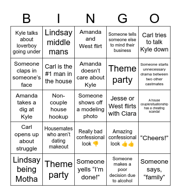 Summer House Bingo Card