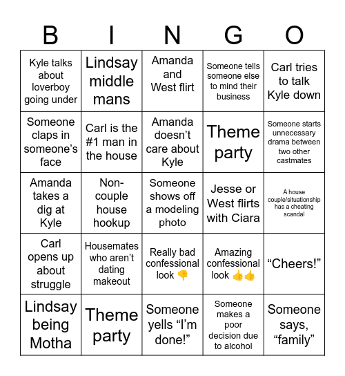 Summer House Bingo Card