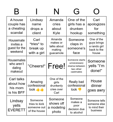 Summer House Bingo Card