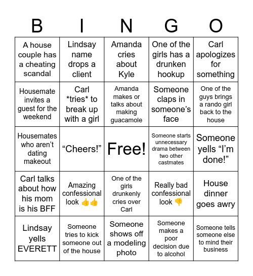 Summer House Bingo Card