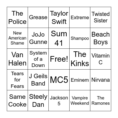 Back to School - Artist Bingo Card