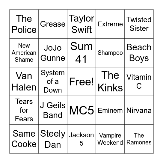 Back to School - Artist Bingo Card