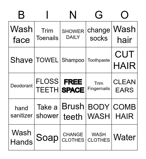 HYGIENE BINGO Card