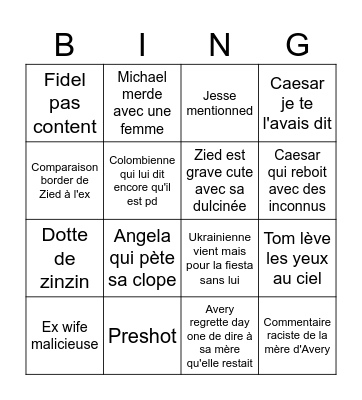 Saison de zinzin Bingo Card