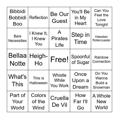 Disney - Songs Bingo Card