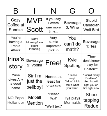 The Cottage Bingo Card