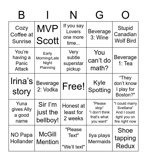 The Cottage Bingo Card