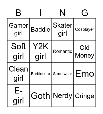 GirlsBingo Card