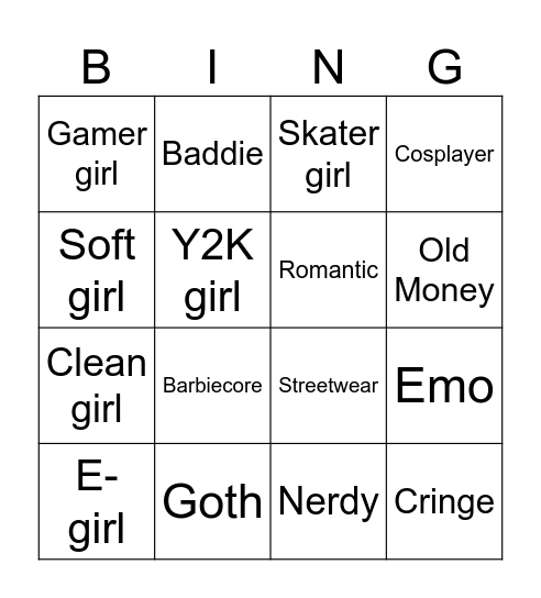 GirlsBingo Card
