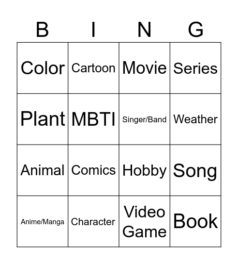 Untitled Bingo Card
