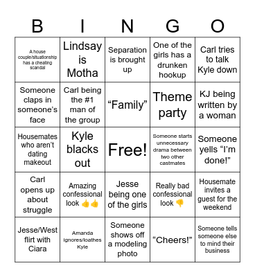 Summer House Bingo Card