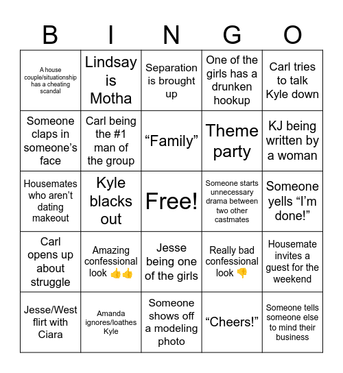 Summer House Bingo Card