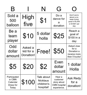 CMN Bingo Card