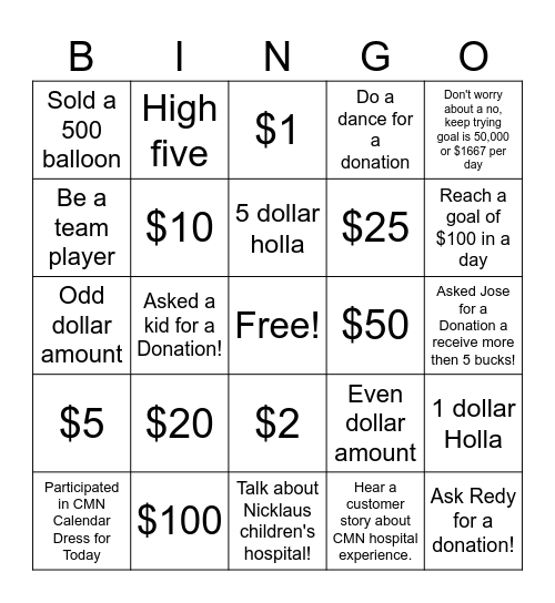 CMN Bingo Card