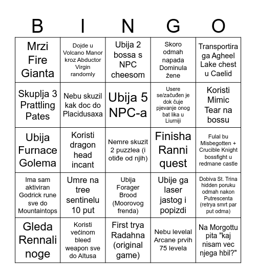 Jura's First Elden Bing Bingo Card