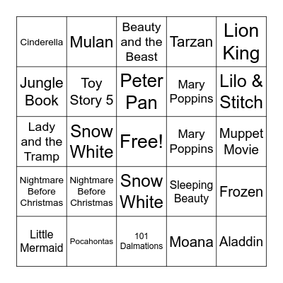 Disney - Movie Bingo Card