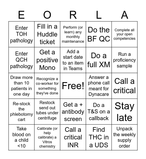 LAB BINGO Card