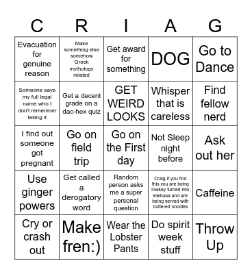 Junior Year Bingo Card