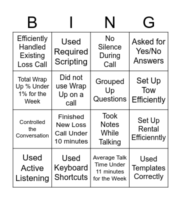 Efficiency! Bingo Card