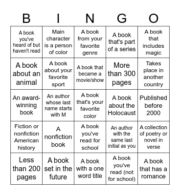 Classroom library Bingo Card