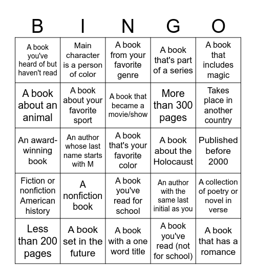 Classroom library Bingo Card