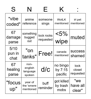 SNEKGO1 Bingo Card