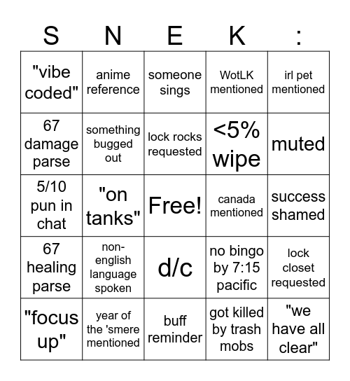 SNEKGO1 Bingo Card