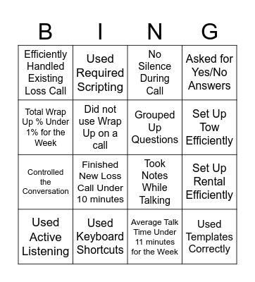 Efficiency! Bingo Card