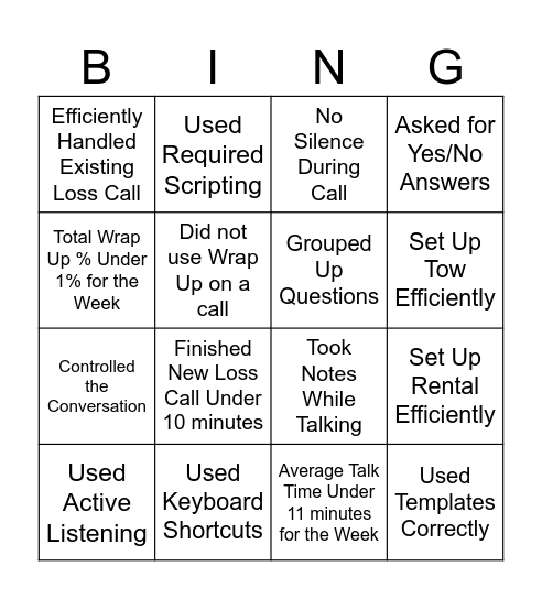 Efficiency! Bingo Card