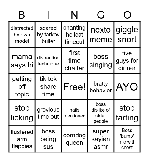 Boss Bingo Card