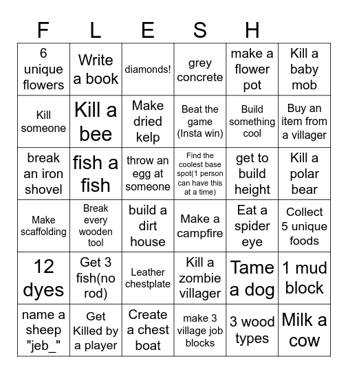 MINECRAFT BINGO Card