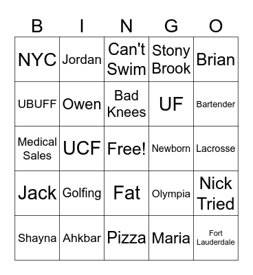 Family Fantasy Bingo Card