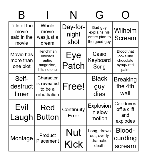 Bad Movie Night Bingo Card