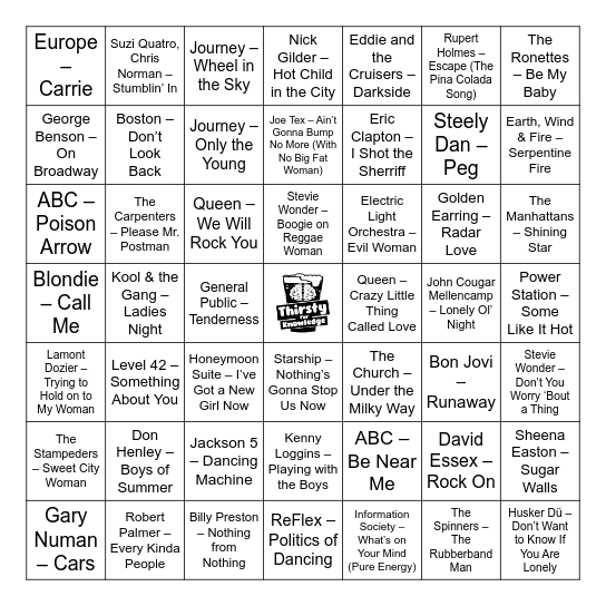 Thirsty For Knowledge Music Bingo Card