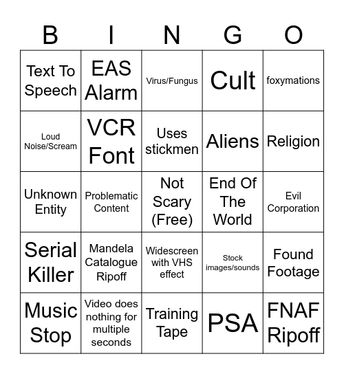 Analog Horror Bingo Card