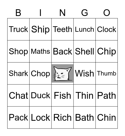 CK, SH, TH, CH Bingo Card