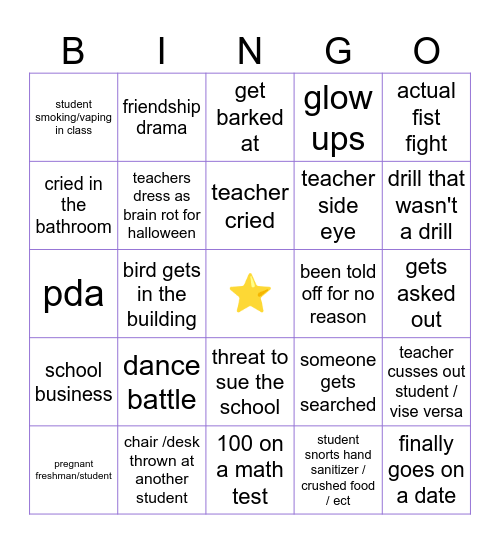 sophomore bingo Card