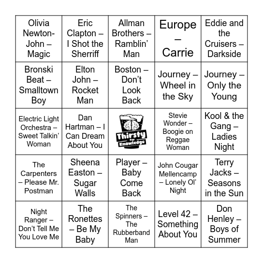 Thirsty For Knowledge Music Bingo Card