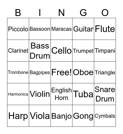 Muiscal Instruments Bingo Card
