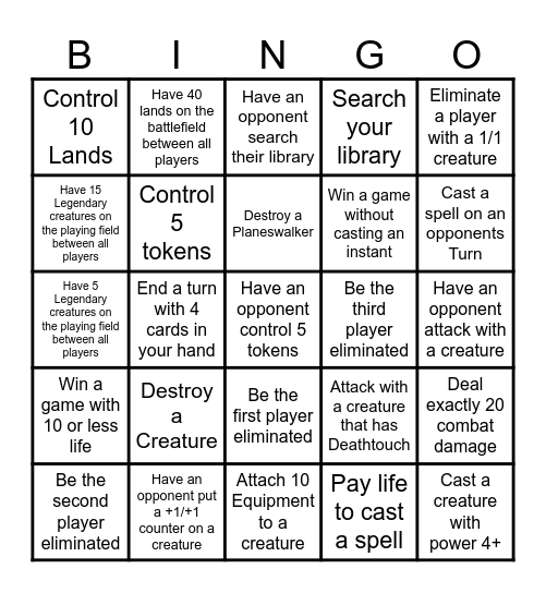 Commander Bingo Card