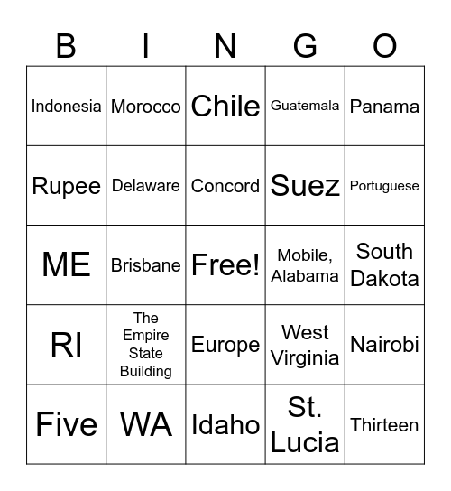 Around the World Bingo! Bingo Card