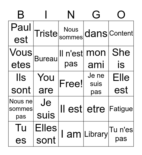 être Bingo! Bingo Card