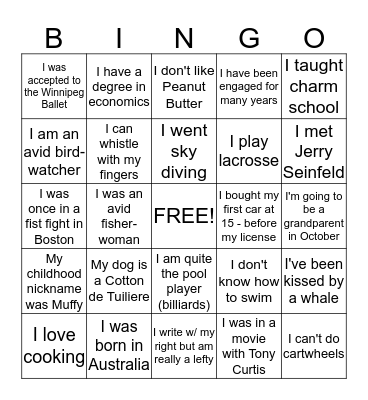 You did what??? Bingo Card