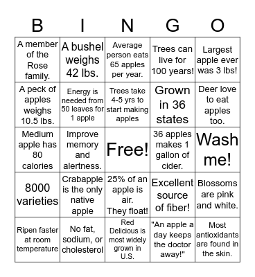 Apple facts bingo! Bingo Card